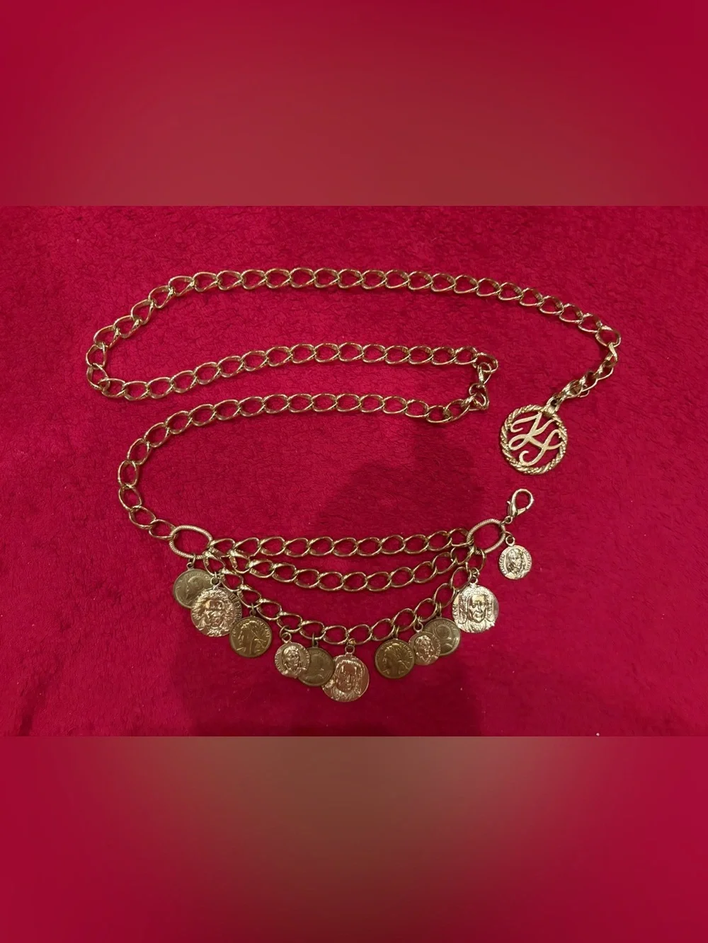 Rare Kirks Folly Gold Composer Coin Charm Chain Belt